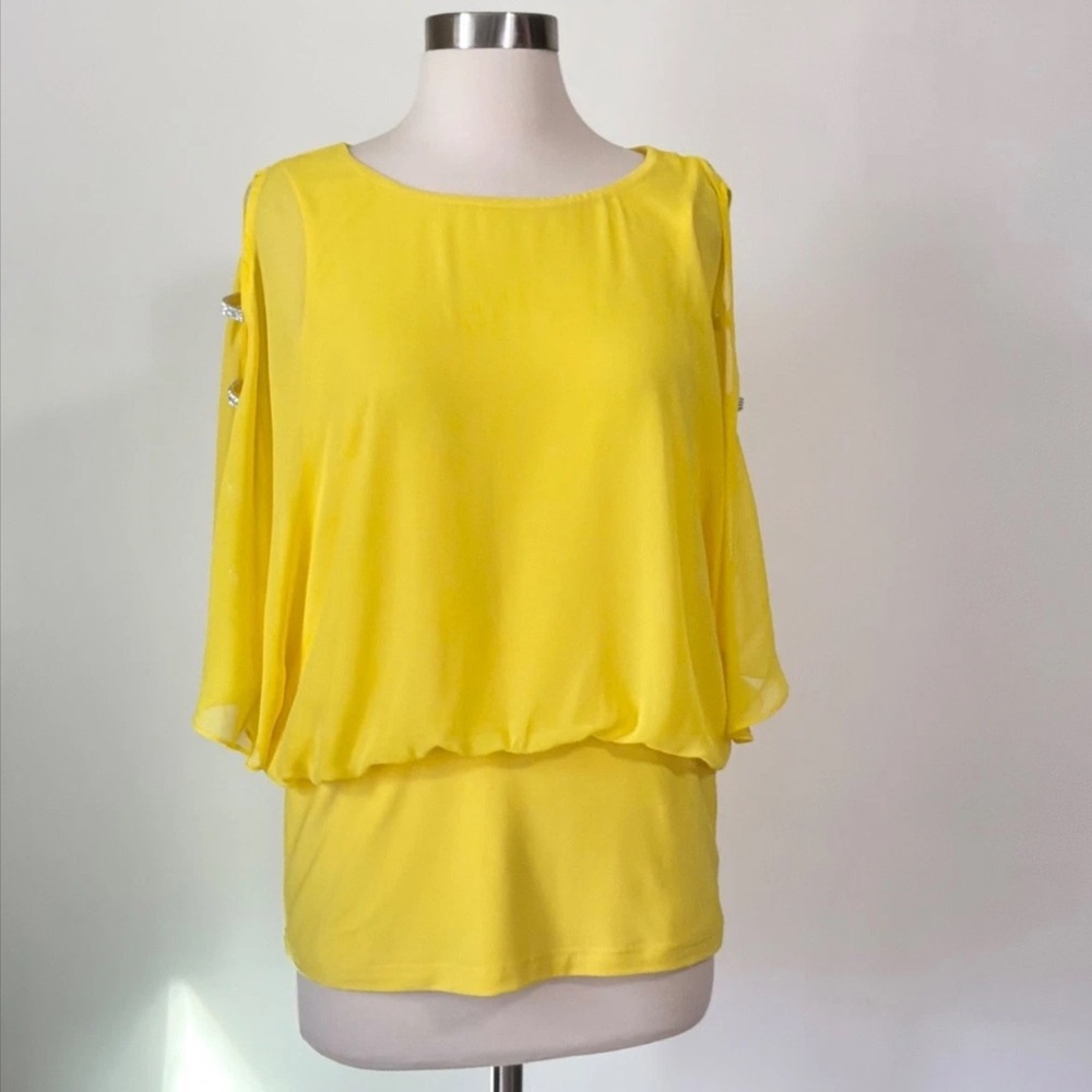 MSK Chiffon Blouse with Rhinestones in Lemon Candy Size Sm